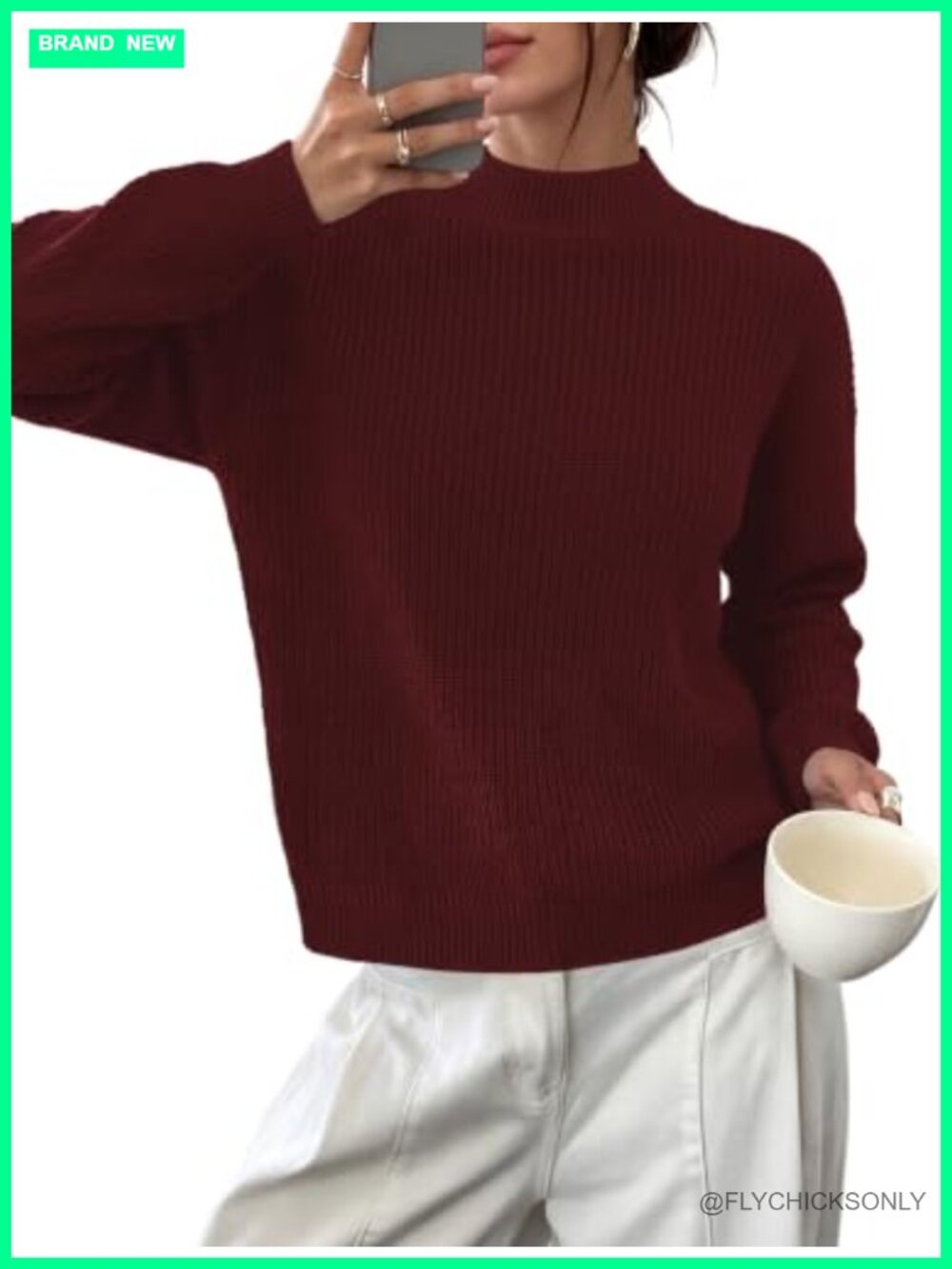 Womens Cozy Mock Neck Pullover Sweater Long Sleeve Fall Outfit
